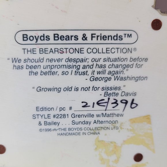 Boyds Bears Resin #2281 Grenville with Matt & Bailey "Sunday Afternoon" - Picture 6 of 6